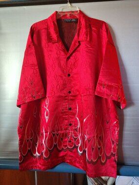 MT:2 Red Mans Flame Button-Up Shirt XXXL Rayon/Nylon 2001 Bold Design